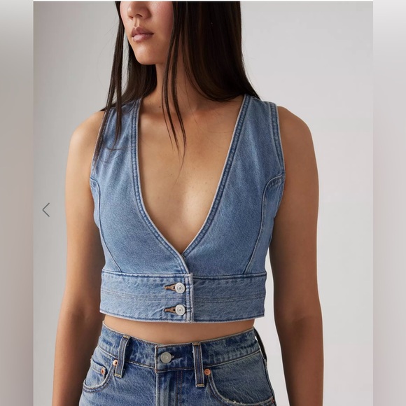 Levi’s Raine Denim Cropped Vest - Picture 1 of 6
